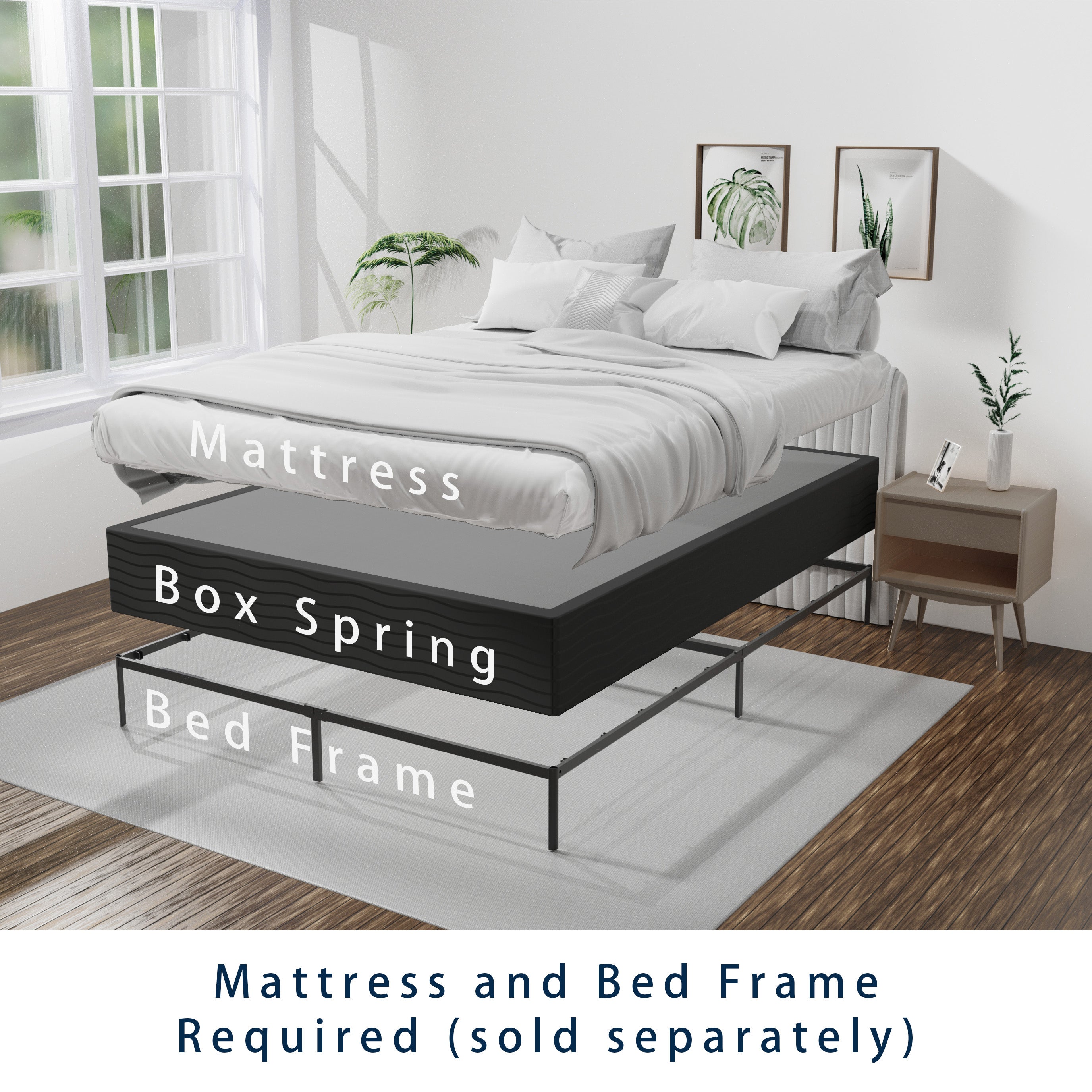 10-Inch Box Spring Bed Base, Heavy Duty Metal  Mattress Foundation with Fabric Cover, Noise-Free, Easy Assembly