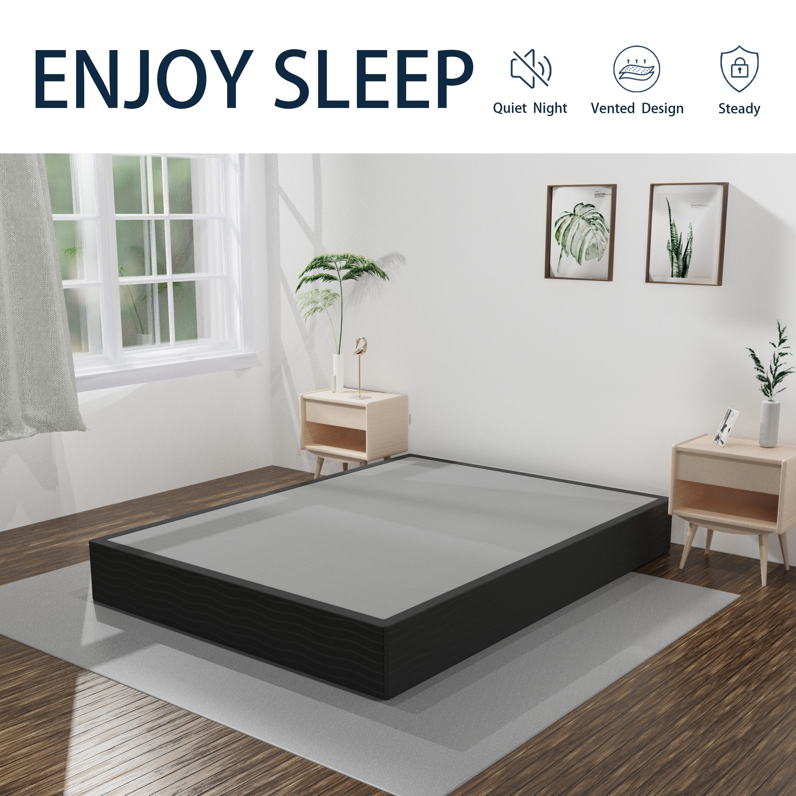 10-Inch Box Spring Bed Base, Heavy Duty Metal  Mattress Foundation with Fabric Cover, Noise-Free, Easy Assembly