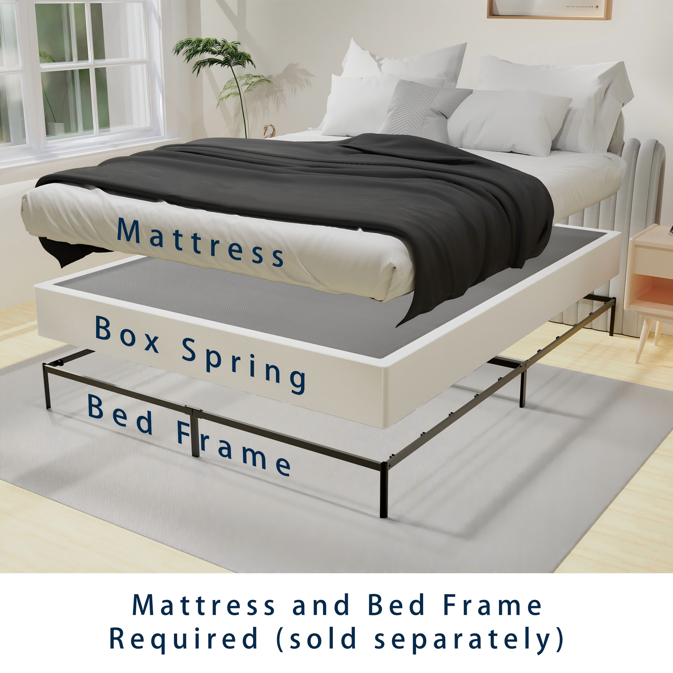 7-Inch Box Spring Bed Base, Heavy Duty Metal  Mattress Foundation with Fabric Cover, Noise-Free, Easy Assembly