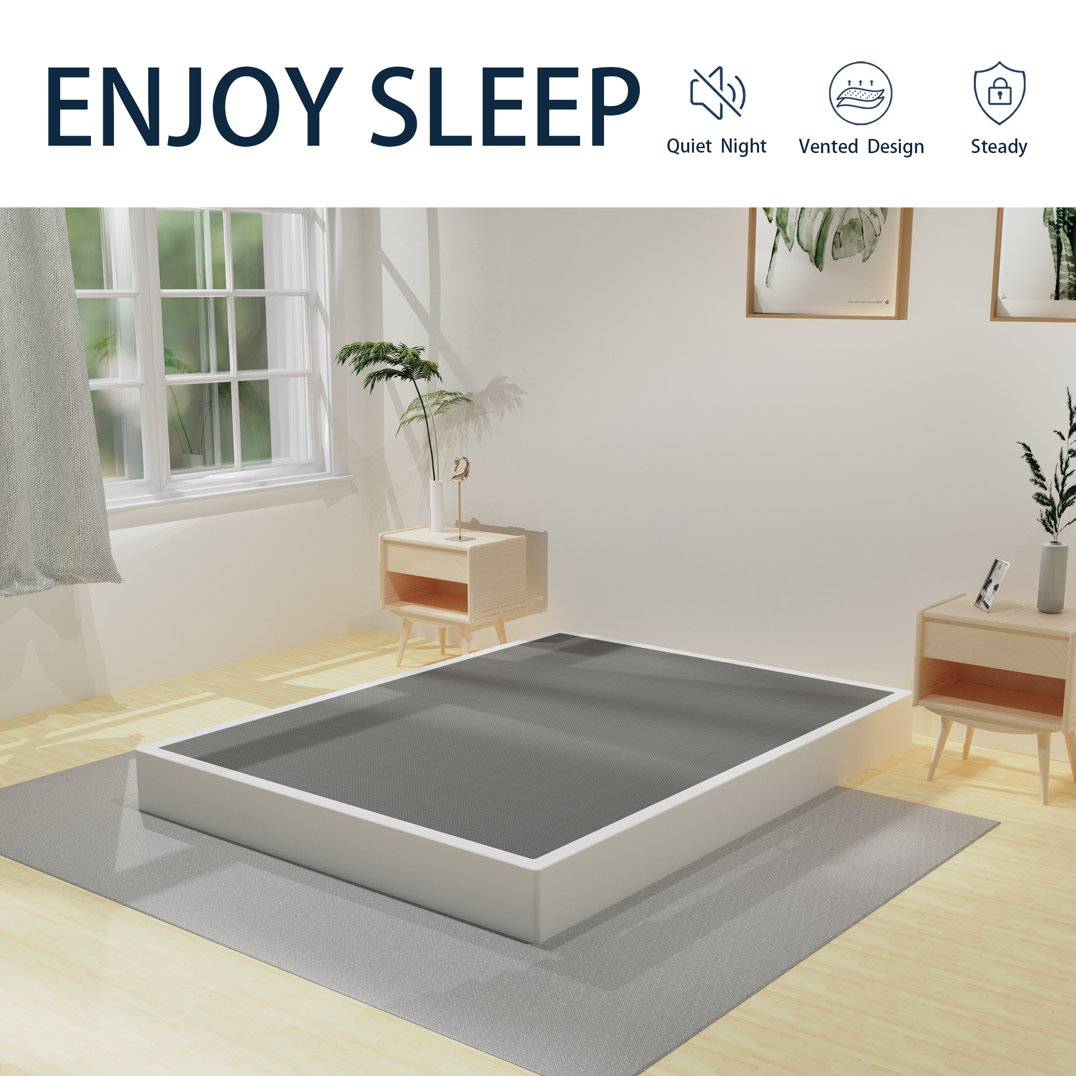 7-Inch Box Spring Bed Base, Heavy Duty Metal  Mattress Foundation with Fabric Cover, Noise-Free, Easy Assembly