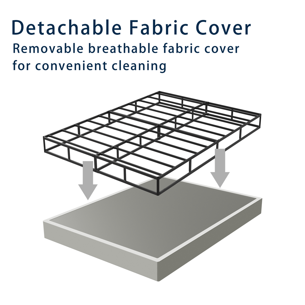 7-Inch Box Spring Bed Base, Heavy Duty Metal  Mattress Foundation with Fabric Cover, Noise-Free, Easy Assembly