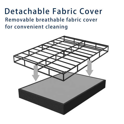 10-Inch Box Spring Bed Base, Heavy Duty Metal  Mattress Foundation with Fabric Cover, Noise-Free, Easy Assembly